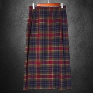 Vintage red plaid tartan long wool skirt